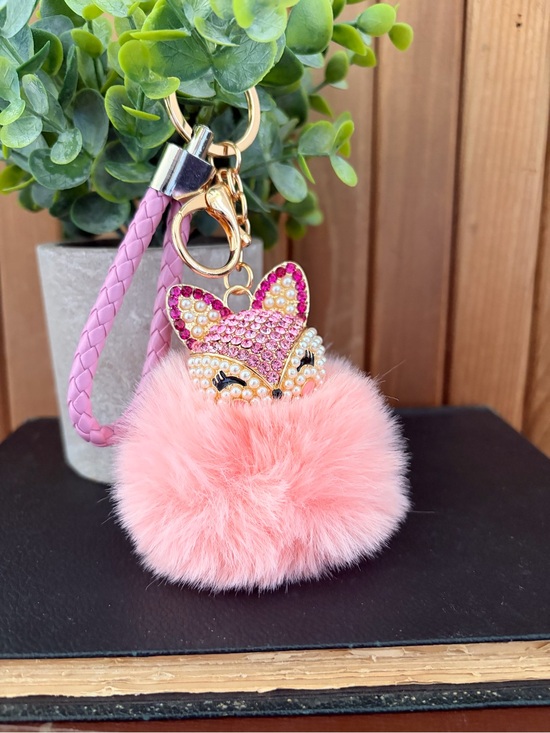 Other - Pink Fox Pom Pom Keychain, Kawaii Coquette Purse Charm Braided Wristlet
